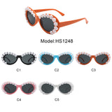 HS1248 - Women Oval Flower Design Fashion Round Wholesale Sunglasses