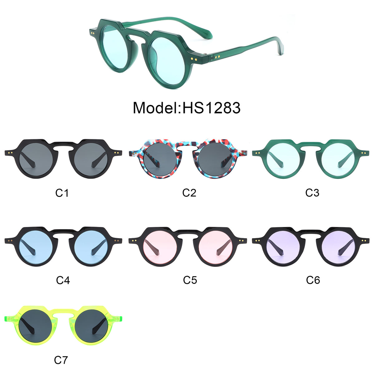 HS1283 - Round Retro Geometric Tinted Circle Fashion Wholesale Sunglasses