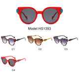 HS1393 - Bold Retro Round Gem-Accent Wholesale Sunglasses