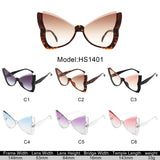 HS1401 - Oversized Winged Cat Eye Semi-Rimless Butterfly Wholesale Sunglasses