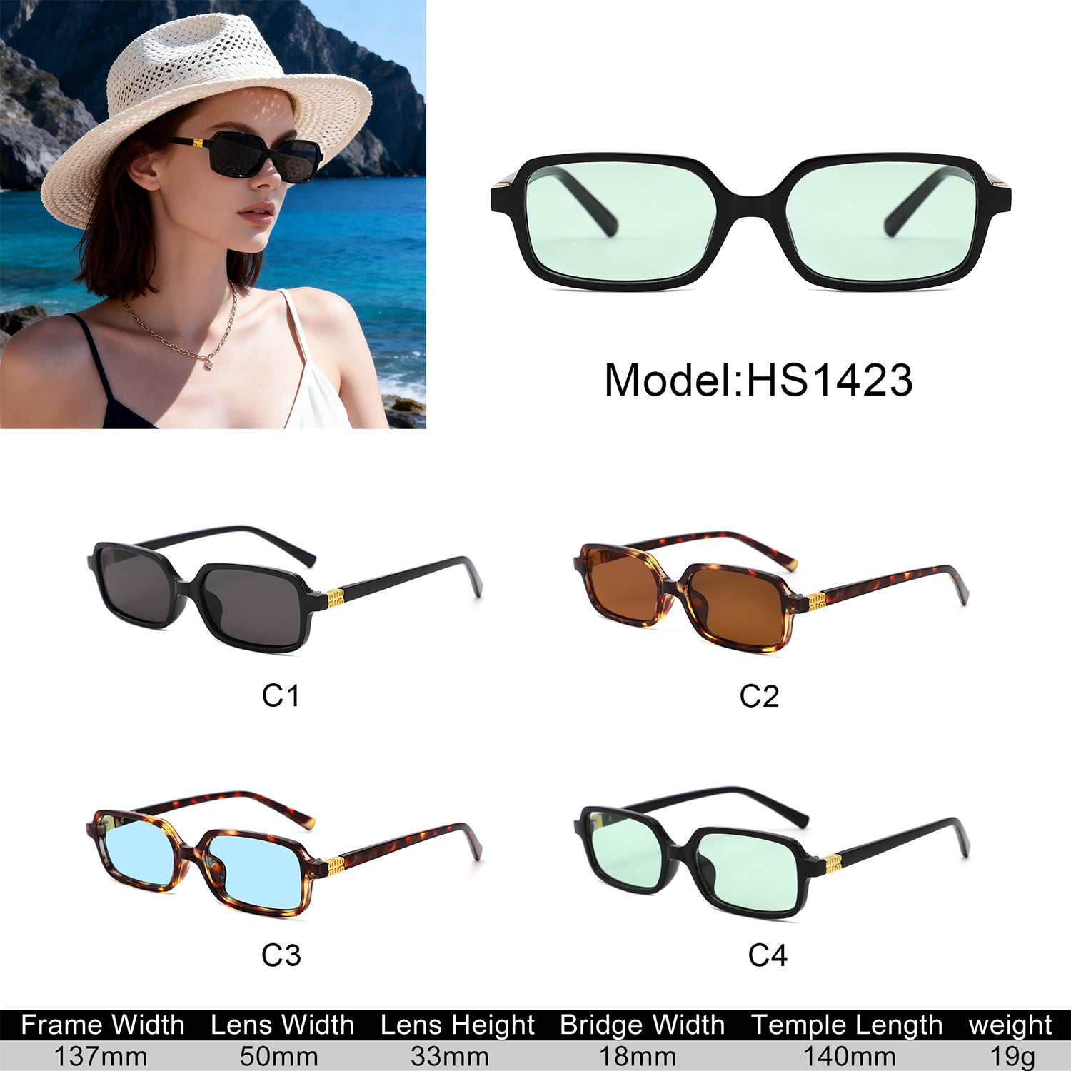 HS1423 - Rectangle Slim Modern Square Sunglasses - Iris Fashion