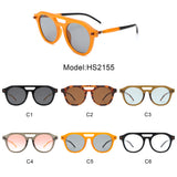 HS2155 - Round Retro Brow-Bar Circle Vintage Wholesale Sunglasses