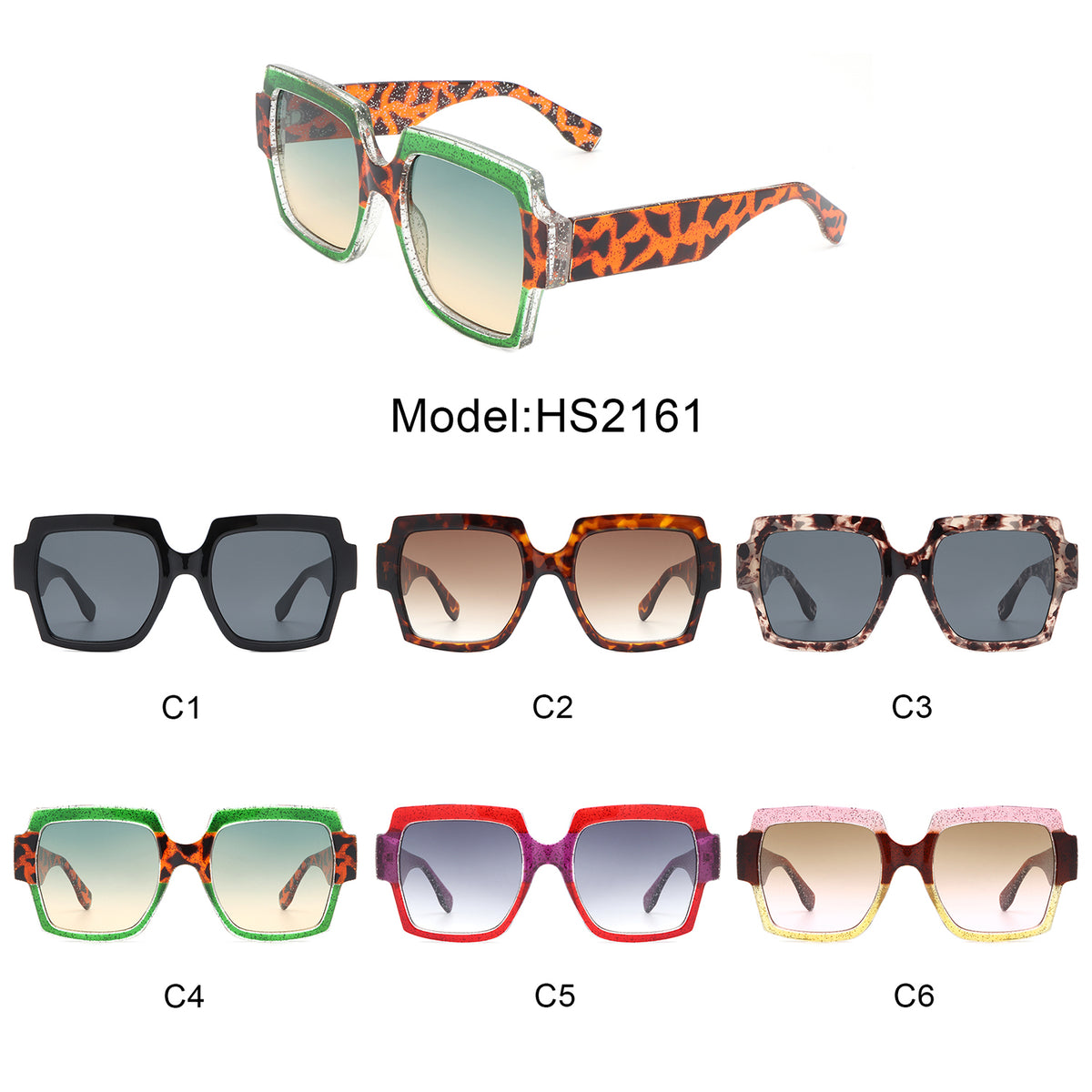 HS2161 - Women Fashion Oversize Flat Top Square Wholesale Sunglasses