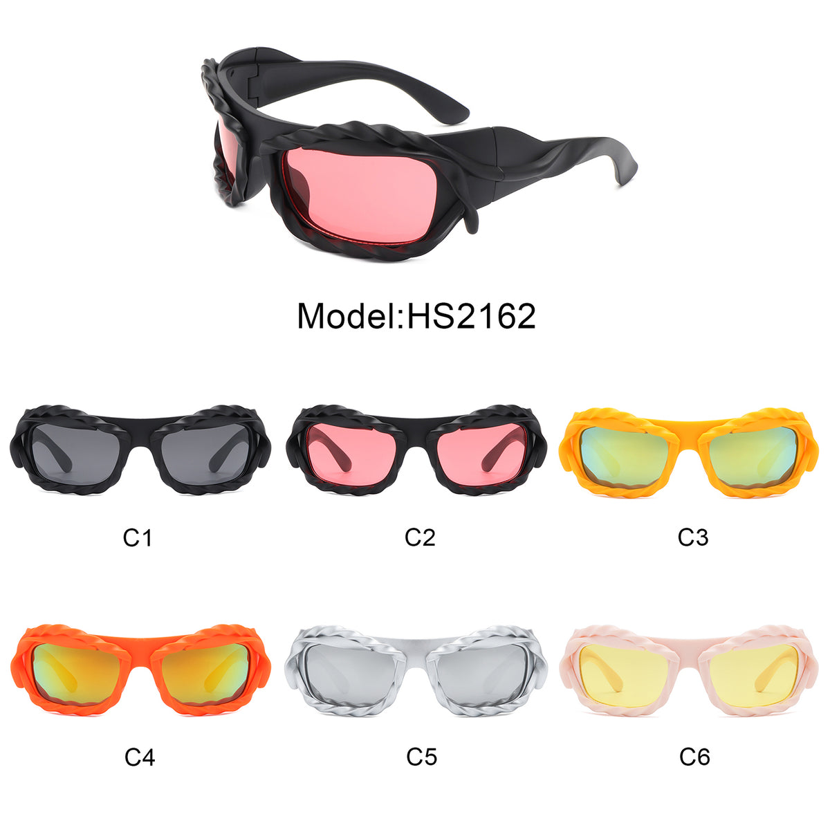 HS2162 - Rectangle Irregular Twisted Thick Frame Futuristic Wholesale Sunglasses