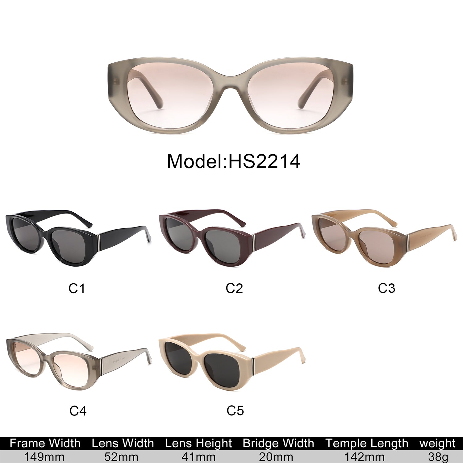 HS2214 - Women Oversized Oval Cat Eye Sunglasses - Iris Fashion