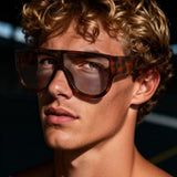 HS2261 - Oversized Flat Top Aviator Style Shield Sunglasses