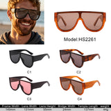 HS2261 - Oversized Flat Top Aviator Style Shield Sunglasses