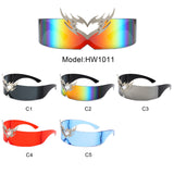 HW1011 - Futuristic Cyclops Wraparound Shield Translucent Crown Design Wholesale Sunglasses