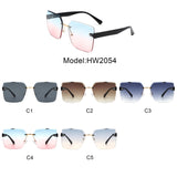 HW2054 - Square Rimless Fashion Tinted Women Wholesale Sunglasses