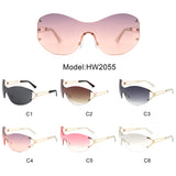 HW2055 - Women Rimless Oversize Sleek Oval Fashion Wholesale Sunglasses