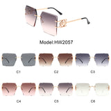 HW2057 - Women Rimless Square Luxury Fashion Wholesale Sunglasses
