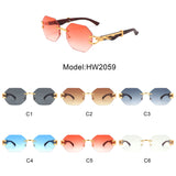 HW2059 - Geometric Rimless Retro Oval Round Fashion Wholesale Sunglasses