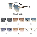 HW3021 - Retro Square Rimless Brow-Bar Tinted Fashion Wholesale Sunglasses