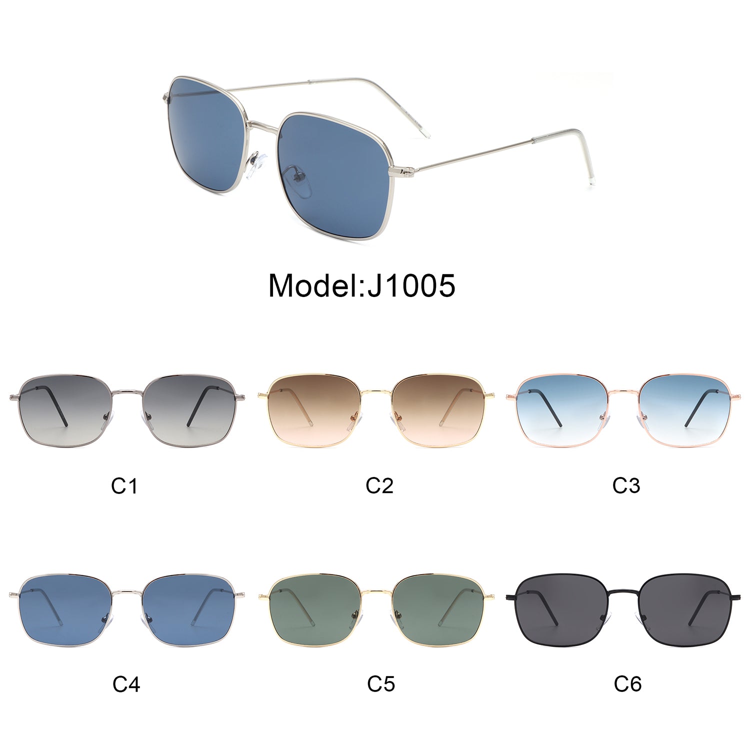 J1005 - Retro Square Flat Top Tinted Fashion Wholesale Sunglasses