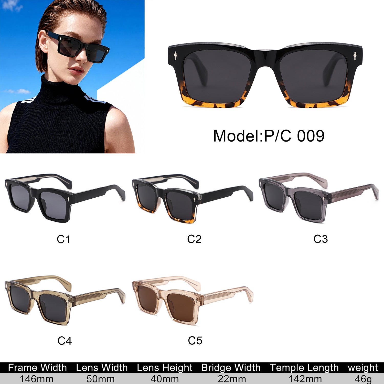 P/C009 - Retro Bold Modern Fashion Square Wholesale Sunglasses - Iris Fashion