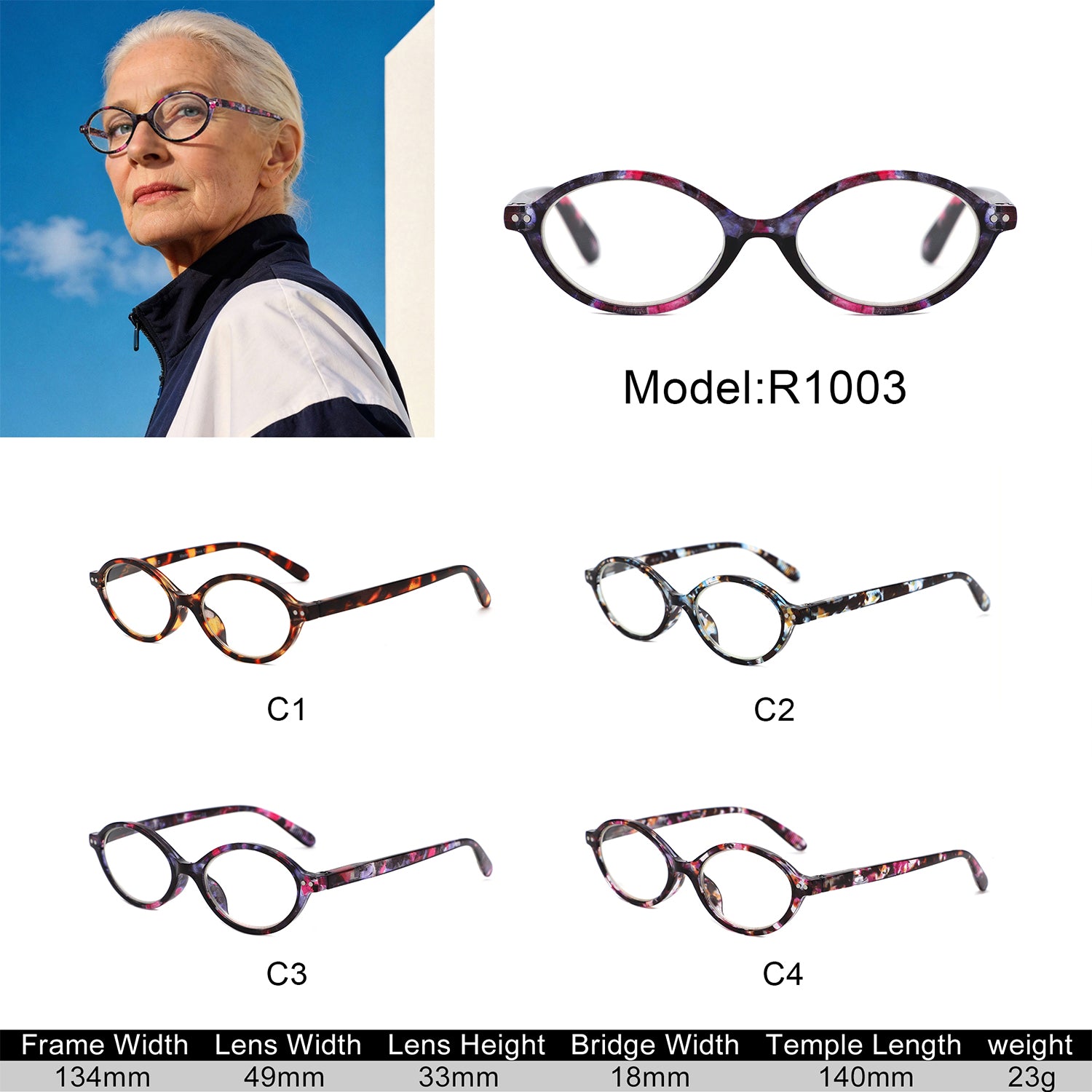 R1003 - Round Oval Reading Glasses - Iris Fashion