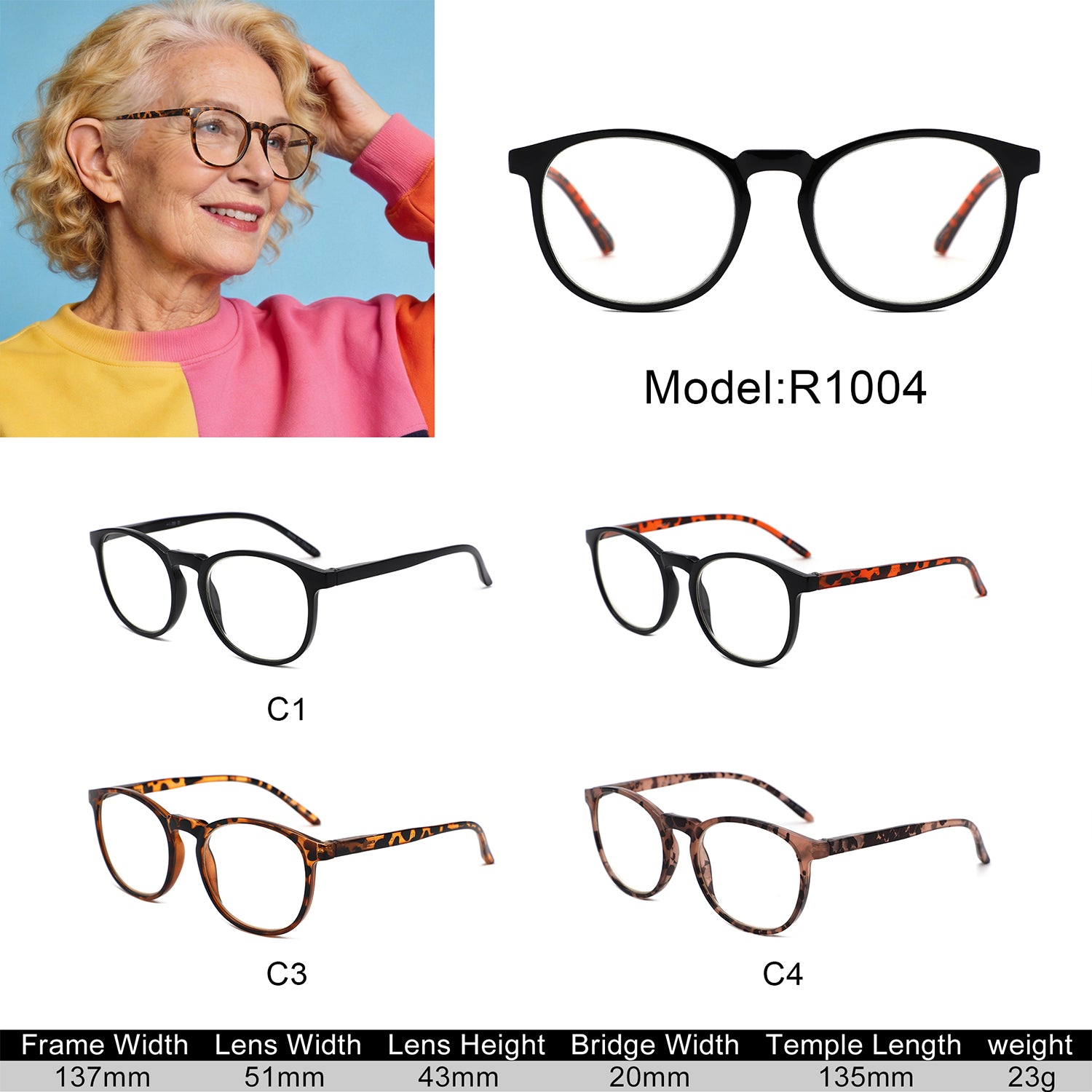 R1004 - Classic Round Reading Glasses - Iris Fashion