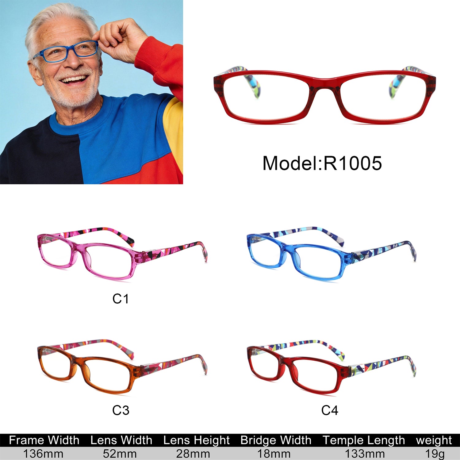 R1005 - Colorful Rectangle Reading Glasses - Iris Fashion