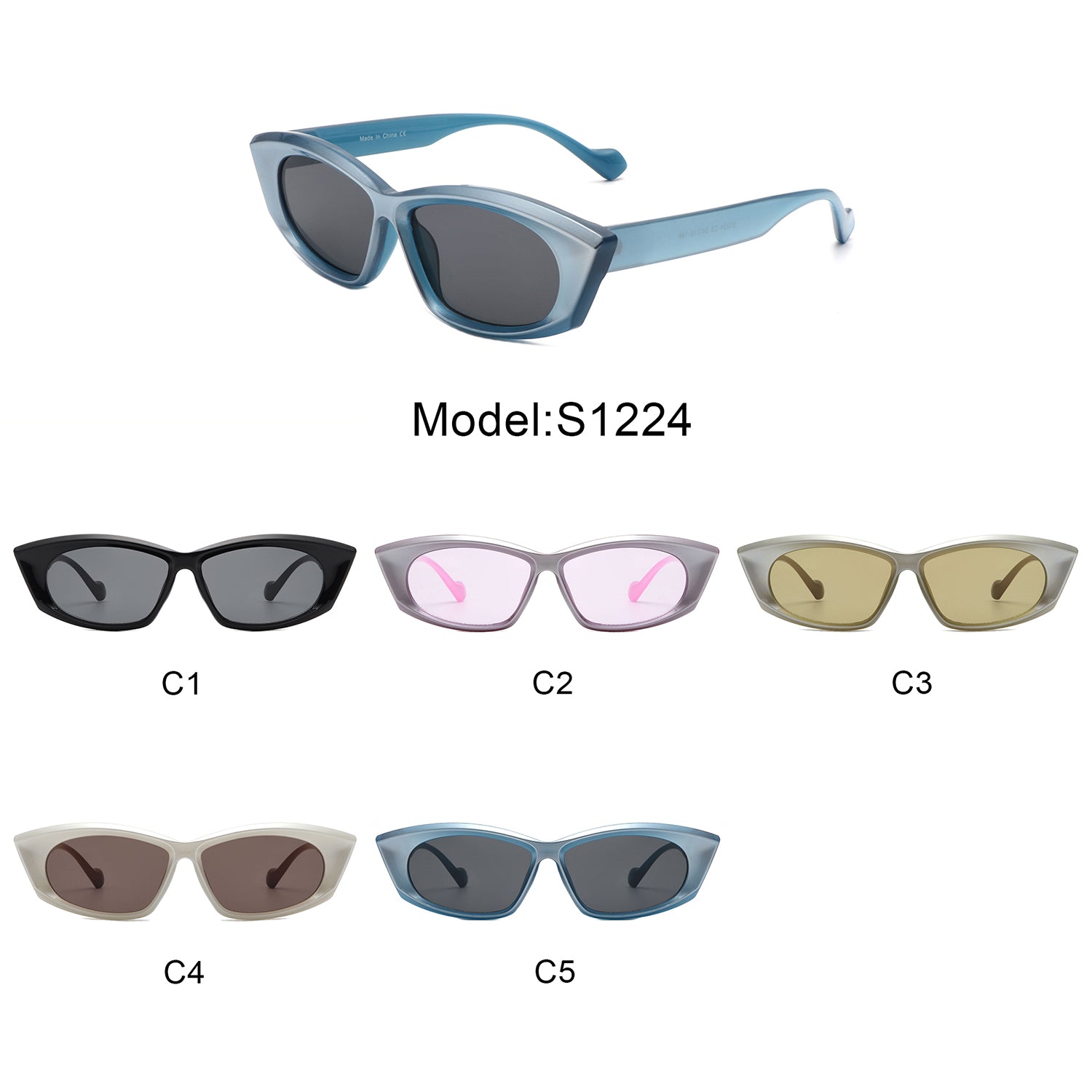 S1224 - Retro Rectangular Narrow Flat Top Slim Wholesale Sunglasses