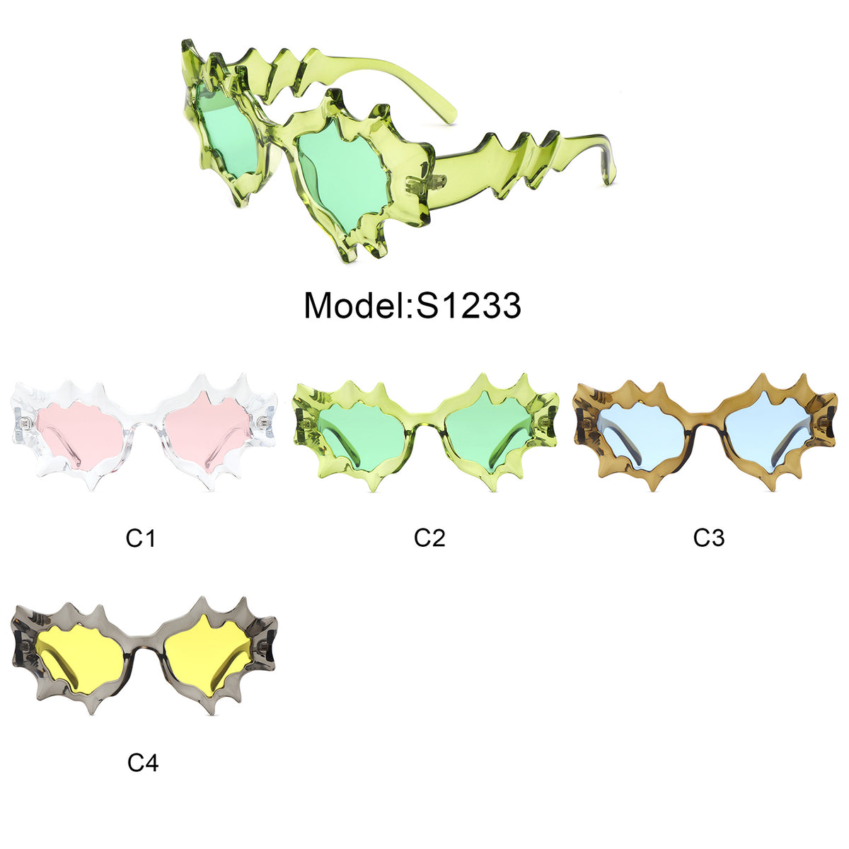 S1233 - Irregular Spiky Round Tinted Geometric Novelty Wholesale Sunglasses