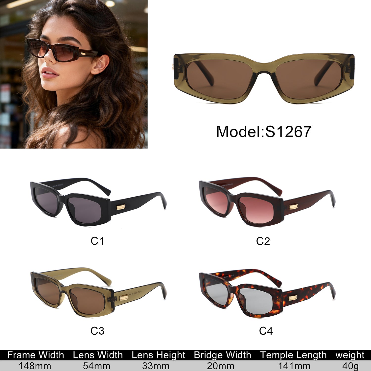 S1267 - Rectangle Wide Gold Accent Wrap Sunglasses - Iris Fashion
