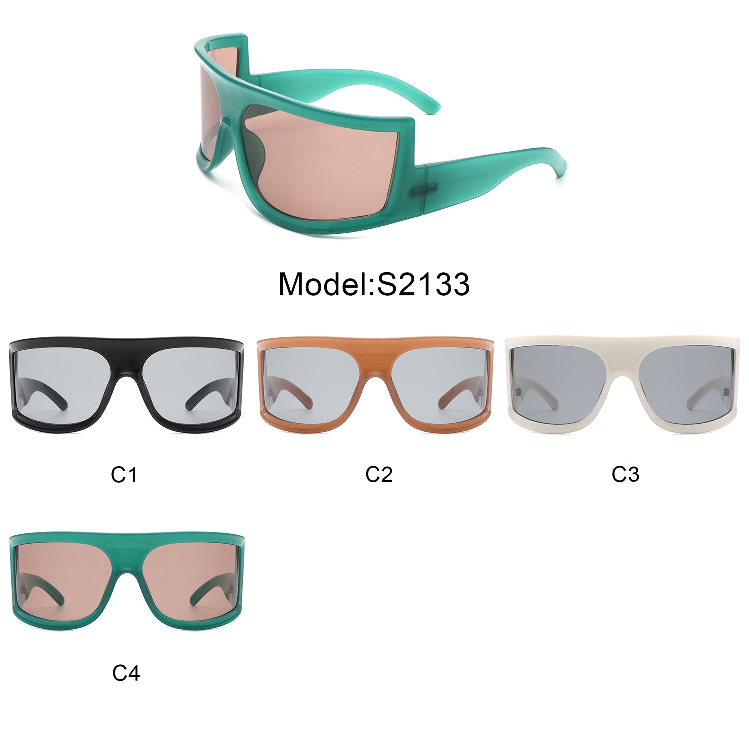 S2133 - Oversize Irregular Fashion Large Square Wrap Around Wholesale Sunglasses