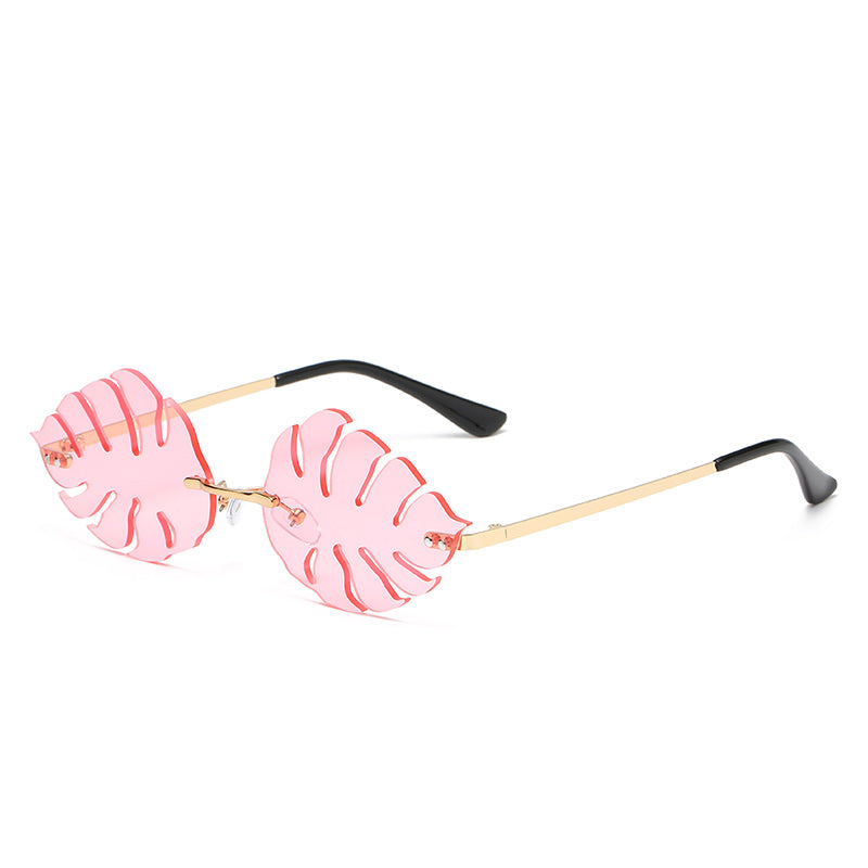 W2019 - Rimless Leaf Shape Party Retro Leaves Sunglasses