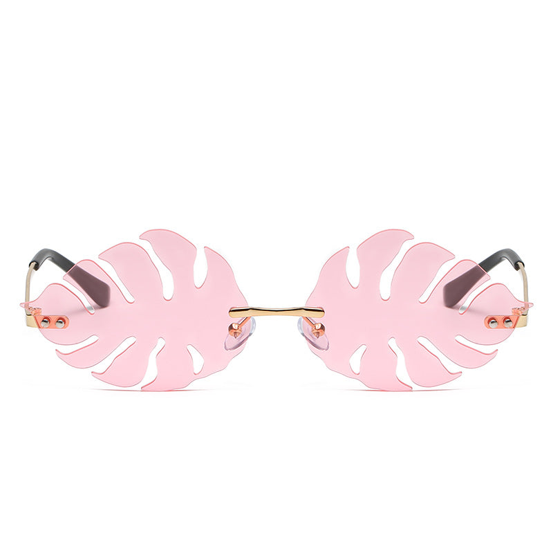 W2019 - Rimless Leaf Shape Party Retro Leaves Sunglasses