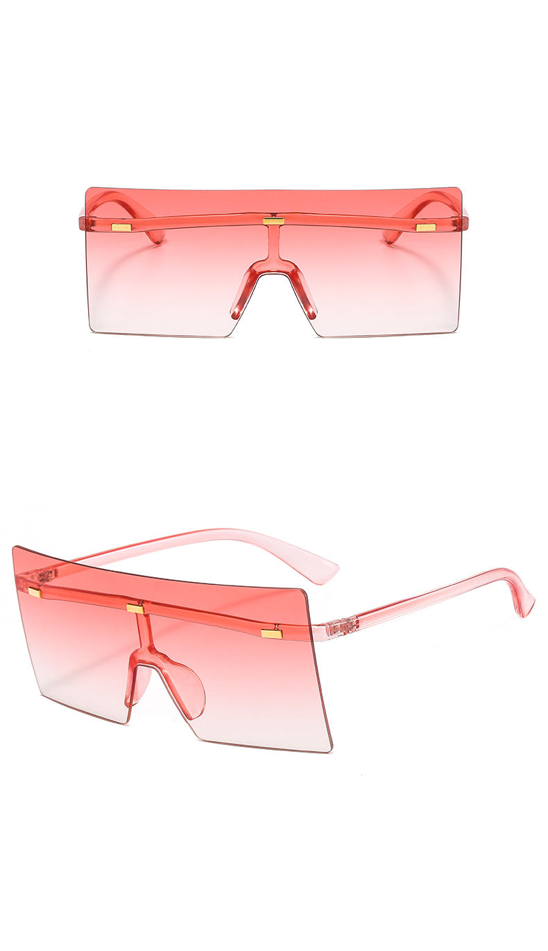 6932 - Rimless Retro Square Oversize Fashion Sunglasses