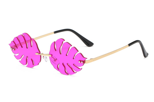 W2019 - Rimless Leaf Shape Party Retro Leaves Sunglasses