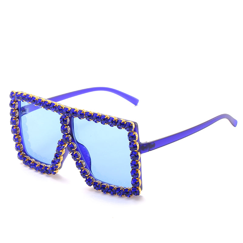 57055 - Women Square Large Oversize Rhinestone Fashion Sunglasses