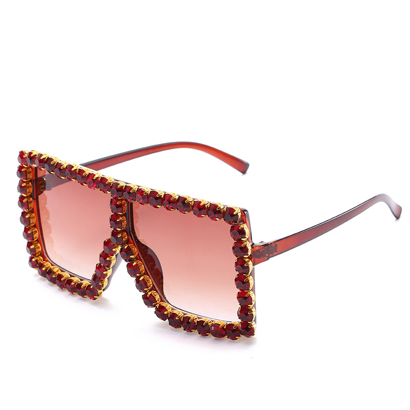 57055 - Women Square Large Oversize Rhinestone Fashion Sunglasses