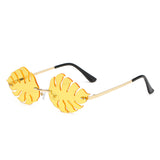 W2019 - Rimless Leaf Shape Party Retro Leaves Sunglasses