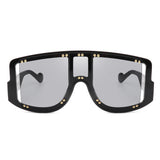 S2101 - Square Retro Oversize Vintage Shield Fashion Visor Sunglasses