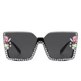 HS3017 - Oversize Half Frame Square Rhinestone Women Fashion Wholesale Sunglasses