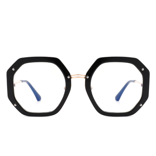 HBJ2101 - Round Geometric Circle Polygon Blue Light Blocker Glasses