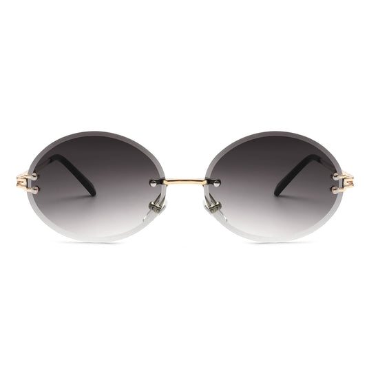 HW2007 - Round Oval Rimless Retro Circle Vintage Tinted Fashion Sunglasses