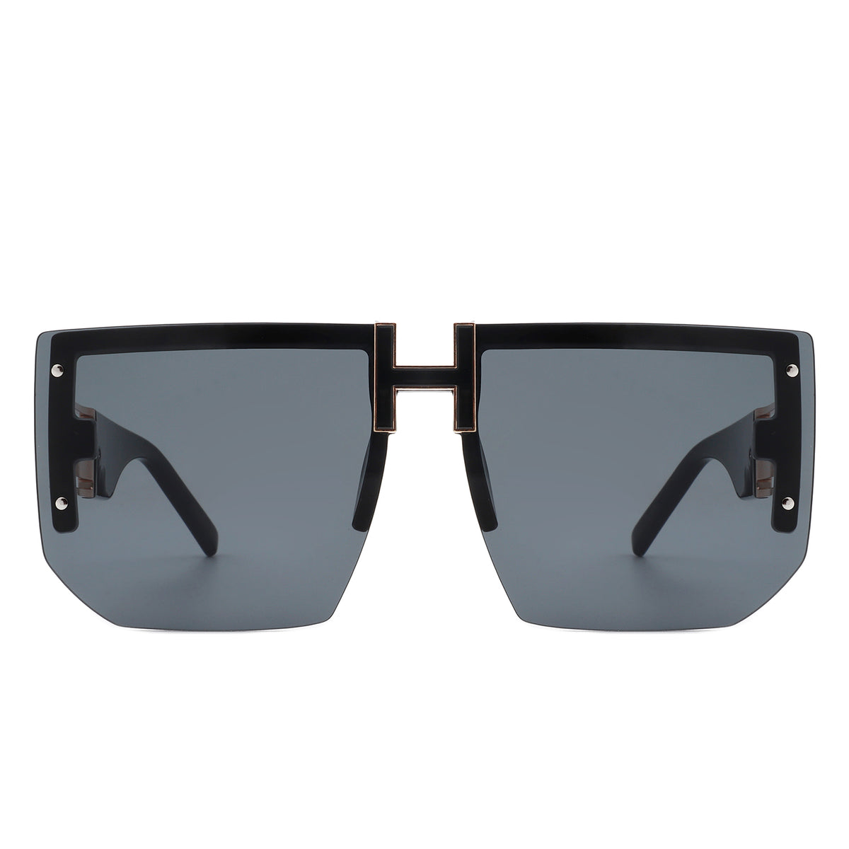 HW3020 - Square Oversize Flat Top Chunky Gradient Half Frame Sunglasses