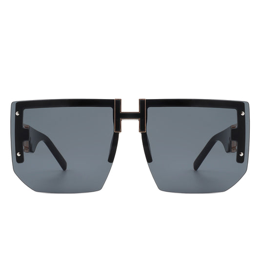 HW3020 - Square Oversize Flat Top Chunky Gradient Half Frame Sunglasses