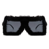 HS1093 - Square Oversize Fluffy Faux Fur Women Fashion Sunglasses