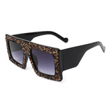 HS3002 - Square Retro Bold Thick Frame Vintage Rhinestone Fashion Sunglasses