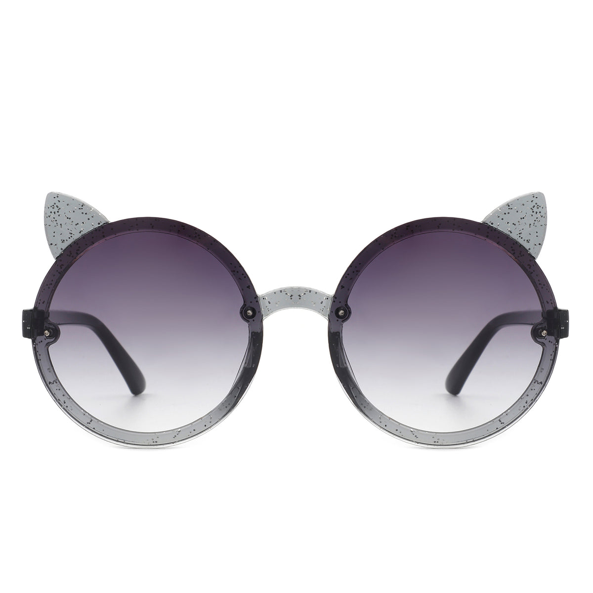 HK2030 - Girls Round Cat Ear Design Glitter Toddler Kids Sunglasses