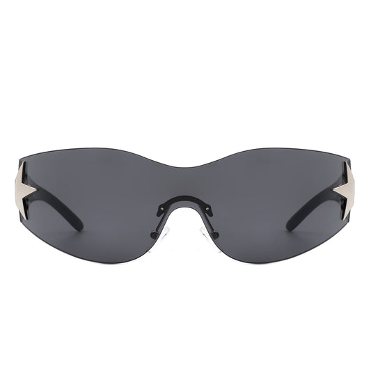 HW2031 - Women Rectangle Rimless Wraparound Shield Fashion Oversize Wholesale Sunglasses