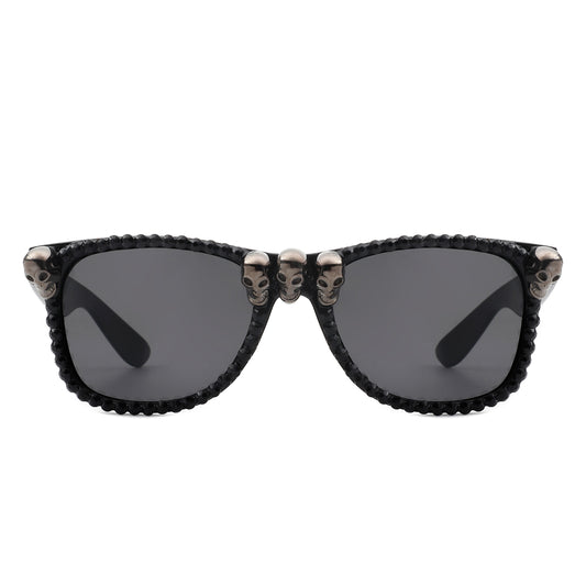 HS1171 - Classic Horn Rim Rhinestone Gothic Skull Square Wholesale Sunglasses