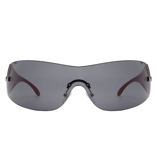 HW2046 - Rectangle Rimless Sleek Sporty Wraparound Shield Wholesale Sunglasses