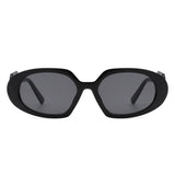 HS2071 - Rectangle Retro Oval Chic Round Lens Leaf Design Fashion Sunglasses