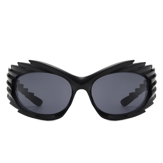 HS2136 - Rectangle Wrap Around Sport Oval Spike Fashion Wholesale Sunglasses