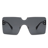 HW1003 - Square Rimless Oversize Flat Top Retro Frameless Sunglasses