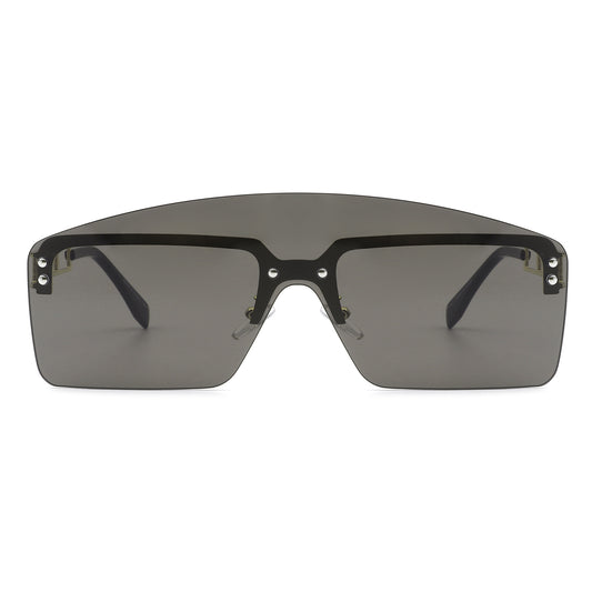 J2027 - Futuristic Retro Rimless Curved Brow-Bar Vintage Square Tinted Fashion Sunglasses