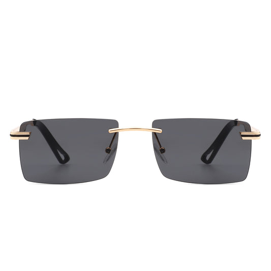 J2032 - Rectangle Rimless Retro Tinted Fashion Flat top Wholesale Sunglasses